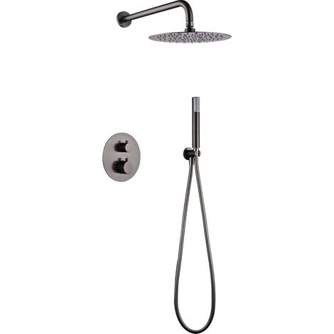 IMEX Dusch-Set Unterputz Monza 2-Wege-Thermostatarmatur aus Edelstahl und Messing PVD-Finish in Waffeleisenoptik Ø25 Kopfbrause Rundhandbrause Anschlussbox Imex-GTM039-BGM (1/4)