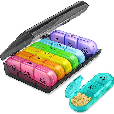 Distributeur de pilules hebdomadaire 3 fois par jour grand format 7 jours boîte de rangement 21 compartiments coloré (1/5)
