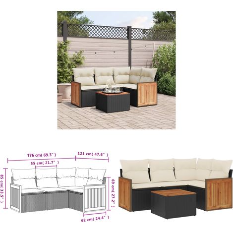 Salon de jardin 5 pcs avec coussins noir résine tressée - Ensemble Salon De Jardin - Meuble Extérieur - Jardin Design - Mobilier De Jardin - Chaise Lounge - Home & Living (1/3)