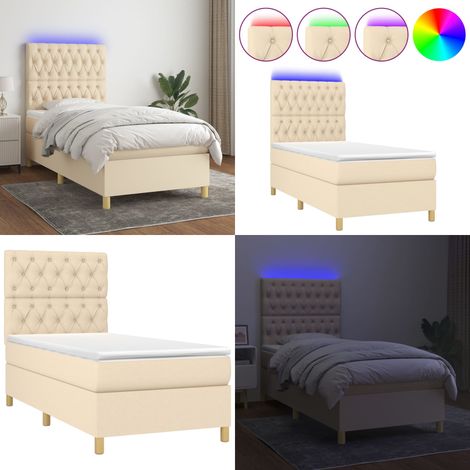 Sommier à lattes de lit et matelas et LED Crème 80x200cm Tissu - Sommier Tapissier - Lit Plateforme - Lit Avec Rangement - Tête De Lit Ajustable - Éclairage Led - Home & Living (1/5)
