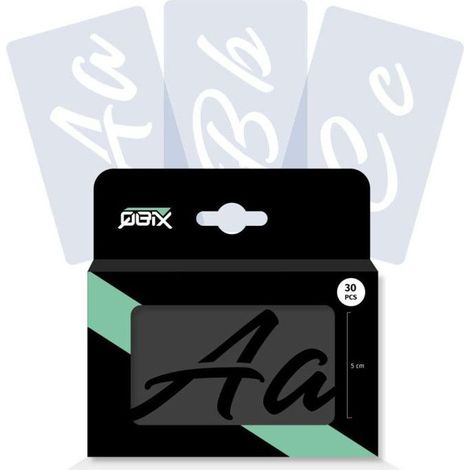 Set de pochoirs - QBIX - Set 30 - Lettres et chiffres 5 cm - Plastique flexible 500 μm - 13 x 8,5 cm