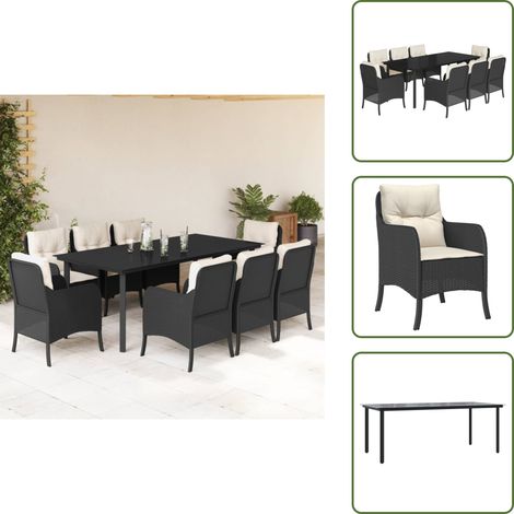 Coussins de siège - vidaXL Ensemble à manger de jardin 9pcs coussins noir résine tressée - Housses amovibles
