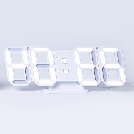 Réveil numérique 3D – Horloge murale LED avec affichage de l'heure, luminosité automatique (3 niveaux), fonction snooze, date et température – Veilleuse moderne – Blanc
