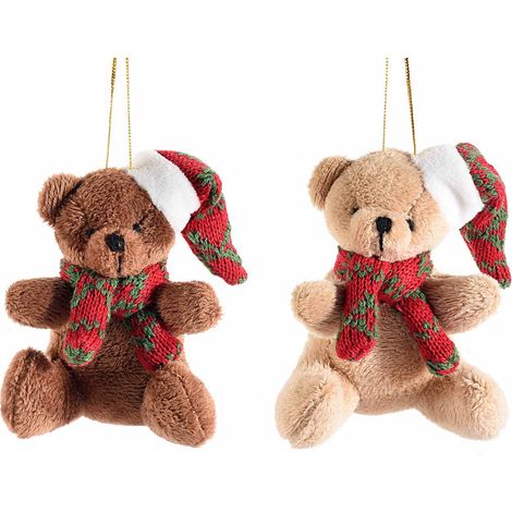 Orsetti natalizi peluche con sciarpa e cappello in maglia da appendere, set da 8 pezzi, cm 8 x 6 x 10 H