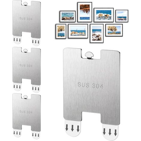 4PCS Attache Cadre sans Percer, Sans Outil/Clou/Perçage, Ancrages Sans Dommage, Crochet Adhésif pour Accrocher des Tableaux, Photos, Cadres, Toiles, Décor (1/5)