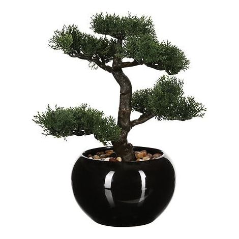 Atmosphera – Bonsaï artificiel en céramique noire 36 cm – Décoration intérieure réaliste – Pot léger pour espaces confinés – Entretien facile