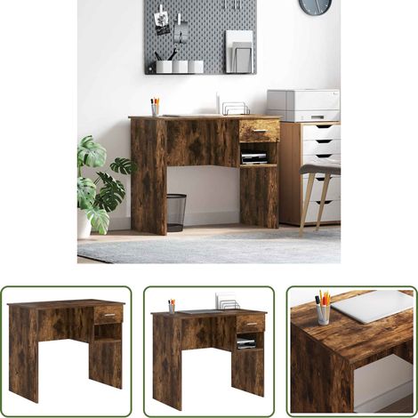 Bureau moderne - Bureau avec tiroir Chêne fumé 90 x 49 x 75 cm Bois d'ingénierie (1/5)