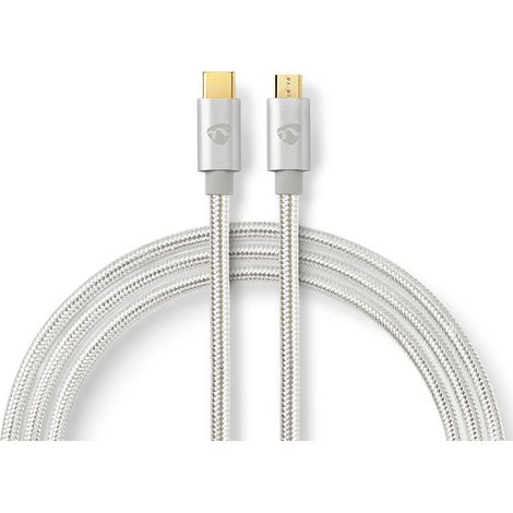 Nedis USB-Kabel / USB 2.0 / USB-C™ Stecker / USB Micro-B Stecker / 10 W / 480 Mbps / Vergoldet / 3.00 m / Rund / Geflochten / Nylon / Aluminium / Verpackung mit Sichtfenster (1/5)