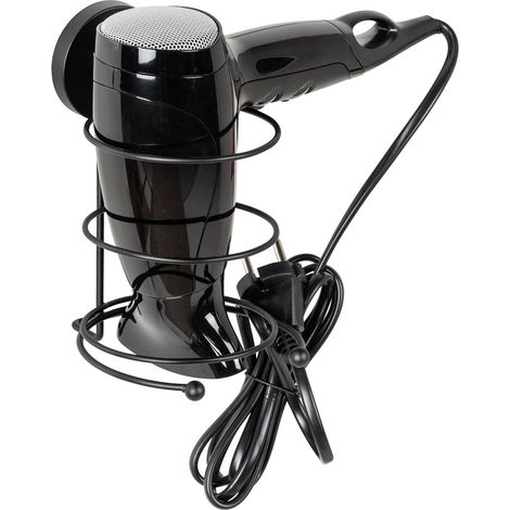 WENKO Vacuum-Loc® Haartrocknerhalter Milazzo Schwarz, Föhnhalter, Befestigen ohne bohren, Schwarz, Stahl schwarz (1/5)