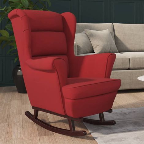 Fauteuil à bascule pieds en bois d'hévéa-Fauteuil de Relaxation Rouge bordeaux Velours 526221 (1/5)