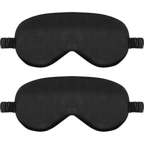 Lot de 2 masques de sommeil en soie, bandeau en satin doux avec sangle élastique, masque de sommeil confortable pour femmes et hommes (noir) (1/5)