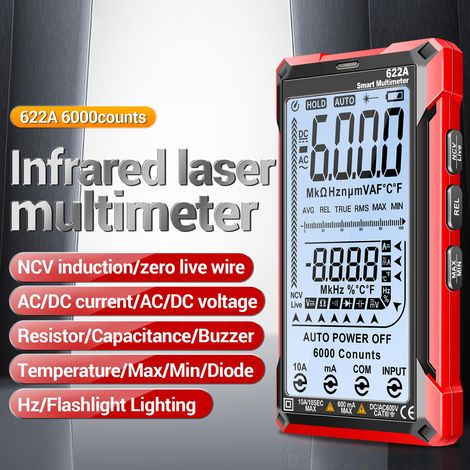 ANENG Multimètre Numérique Tactile Intelligent Auto-calibrage 6000 Comptes Rechargeable Anti-brûlure Ohm Ampèremètre Voltmètre avec Courant DC/AC Tension Résistance Condensateur Fréquence Température