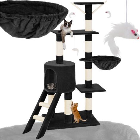 Arbre à chat arbre à grimper grattoir design jeu pompon suspendu + plateforme peluche 40 x 40 x 49 cm jute gris (1/5)