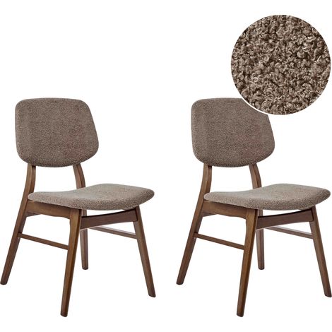 Conjunto de 2 sillas de comedor retro sin reposabrazos asiento de bouclé gris pardo estructura de madera maciza oscura Elaine (1/5)