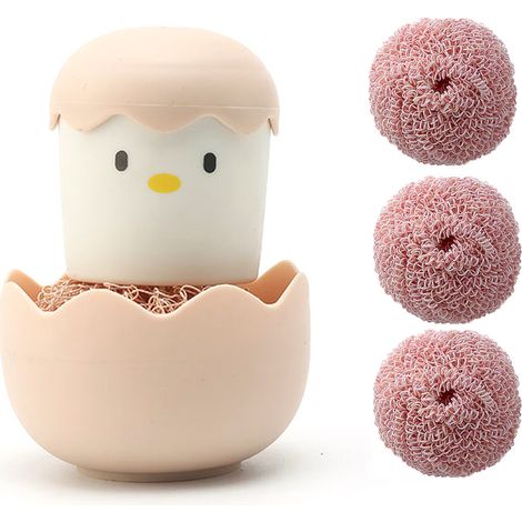 Brosse De Cuisine - Forme Œuf De Poule - Tête De Brosse Démontable - Pour Nettoyage Casserole Assiette - 4 Têtes Incluses (1/5)
