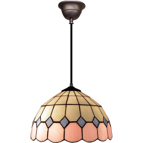 Lampe à suspension avec câble noir et abat-jour Tiffany diamètre 30 cm Série Rose
