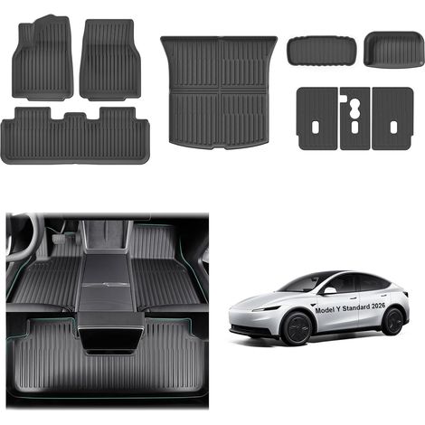 [9 Pack] Tesla Model Y Standard 2026 Juniper Floor Mats + Trunk Complete Kit, All Weather TPE Interior Mat for Floor
