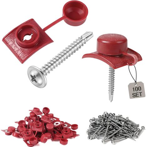 100 PCS Fixation Tôle Ondulée M4.8 x 45mm Rouge, Vis Etanche Tole Ondulée, Vis Autoforeuse Metal Tole Ondulées (1/5)