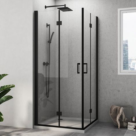 Schwarzer Duschkabinen 70x75 cm Eckeinstieg Falttür Duschabtrennung Drehfalttür Dusche 6mm Nano Beschichtung ESG Glas Faltbare Duschwand Höhe 195cm (1/5)