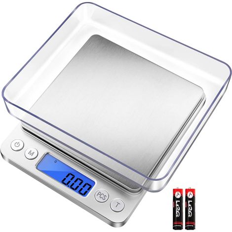 500g/0.01g,Balance de Précision, (argent) Balance de Precision 0.01g, Balance de Cuisine avec Fonction Tare et Compte, Écran LCD Rétroéclairé