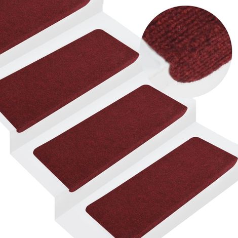 15 pcs Tapis d'escalier autocollants, Tapis de marches, Marchettes D'escalier 65x24,5x3,5 cm Rouge MKS33679 (1/5)