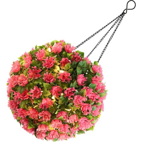 Buchsbaumkugel mit rosa LED Solarleuchte für Garten und