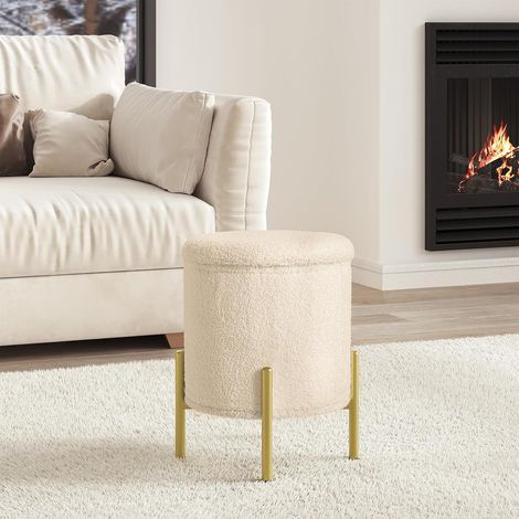 WOLTU Storage Ottoman Box Footstool Hallway Bedroom Living Room, φ35 x H41 cm, Beige (1/5)