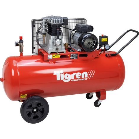 TIGREN 150ltr 3hp Belt-Driven Compressor - L130 x W40 x H78 cm