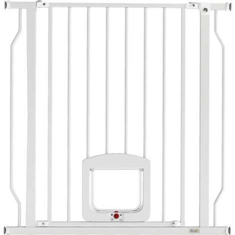Ouvertures 75-85 cm, barrière de sécurité pour porte et escalier, chatière intégrée, acier blanc (1/5)