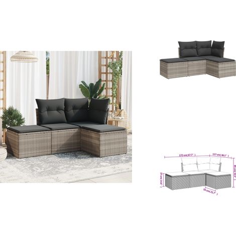 4-tlg. Garten-Sofagarnitur mit Kissen Hellgrau Poly Rattan - Gartensortiment - Outdoor Möbel - Lounge Set - Gartenlounge - Rattan Sofa (1/3)