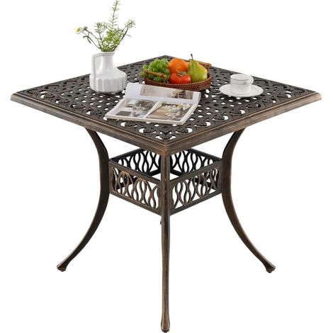 Tavolo da esterno in alluminio per patio con foro per ombrellone, 80x80 cm