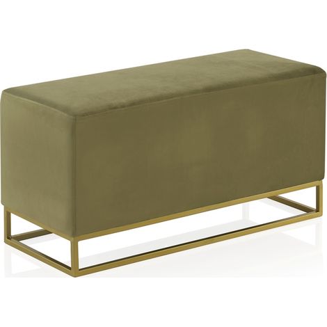 Banc capitonné en velours vert avec piètement doré (1/5)