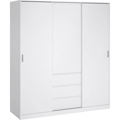 Dmora - Guardaroba 3 ante Mathieu, Mobile camera da letto, Cabina armadio portabiti, Armadio appendiabiti, 177x60 h200 cm, Bianco lucido