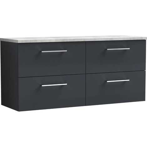 Balterley Bramshall 1200mm Wall Hung 4 Drawer Vanity Unit with Laminate Worktop for Spacious Contemporary Bathroom Storage - Dark Grey