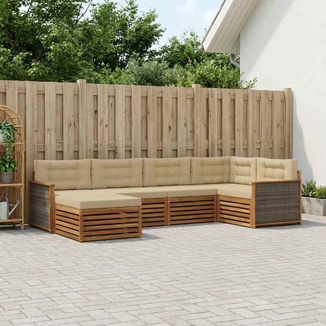 Set di divani da esterno in legno di acacia con cuscini naturale e beige, set da 6 pezzi - PANGIVO (1/5)