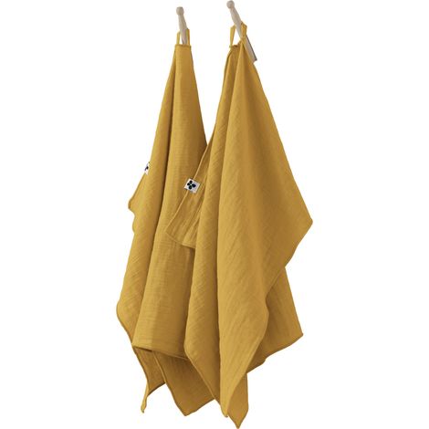 Lot de 2 essuie-mains Gaze de coton 50x70 GAIA Jaune Safran