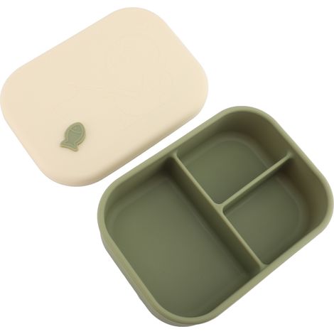 Professionelle 3-Fächer-Silikon-Lunchbox, mikrowellengeeignet, leicht, auslaufsicher und lebensmittelecht, mit Fächertrennwänden, grün