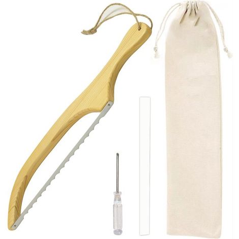 Couteau à trancher le pain au levain, lame dentelée avec manche en bois de pin naturel, pour découper facilement le pain et les produits de boulangerie (1/5)