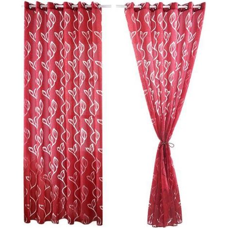 2 Pièces Rideaux Voilage Rouge 100x250 cm avec Motifs de Feuilles Décoration Élégante de Salon Chambre Salle à Manger (1/3)