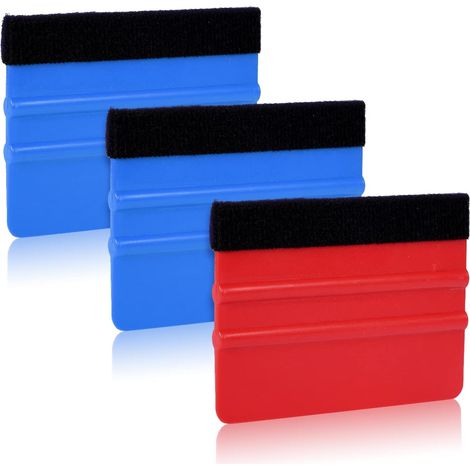 Lot de 3 Raclette pour Vinyle, Plastique Robuste Raclette en Feutre Raclette Vinyle Raclette pour Pose de Film, Vinyle de Voiture, Artisanat, Fenêtre, Papier Peint (Rouge, Bleu) (1/5)
