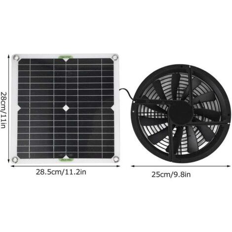 Kit de ventilateur solaire Jeffergarden 10 pouces 100 W avec boîtier de ventilation rond étanche, adapté aux systèmes d'extraction dans les poulaillers, les serres et les abris de jardin. (1/3)