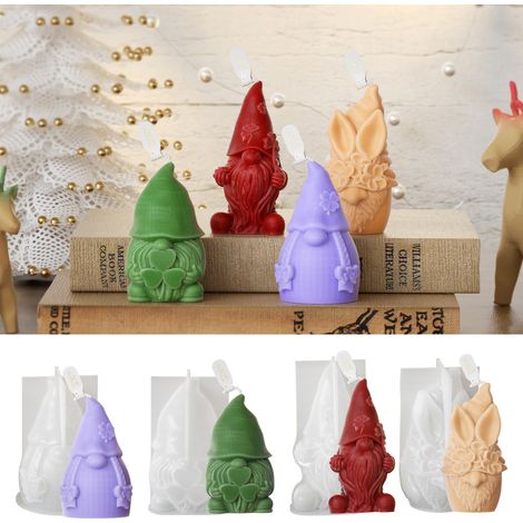 Moule Bougie Gnome Pâques 4pcs Résine Plâtre Cœur Trèfle Homme Sans Visage Diffuseur Parfum DIY (1/2)