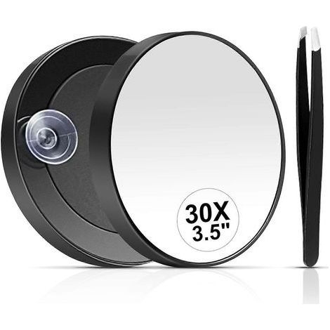 Loupe miniature 30x avec ventouse et pince à épiler miroir de 3.5 pouces pour la mise en forme des sourcils. (1/5)