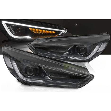 Paire de feux phares Ford Focus 15-18 LED LTI DRL Dyn Noir-41421766 (1/4)