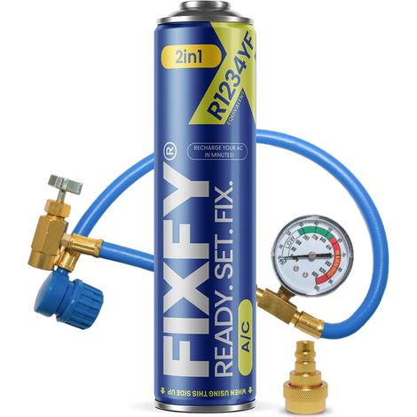 Kit de recarga de aire acondicionado FIXFY 2 en 1 de 500 ml - ENVASE GRANDE + Manguera + Adaptador R1234yf (1/5)