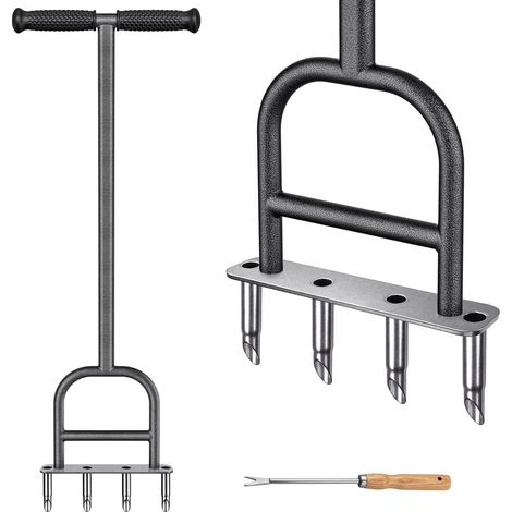 Aérateur de Gazon en Acier Inoxydable pour pelouse Manuel - Pic à Gazon avec poignée en Caoutchouc Outils de Jardinage Scarificateur Épandeur de Jardin pour sols compactés (1/5)