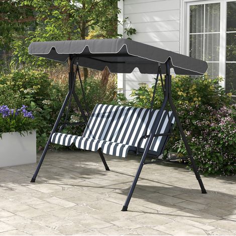 Hollywoodschaukel aus Stahl und Polyester in Grau, 3-Sitzer Gartenschaukel mit gepolstertem Sitz und verstellbarem Sonnendach (1/5)
