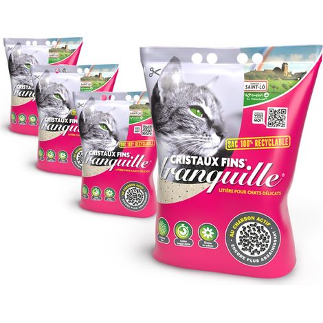Litière pour Chat Silice Cristaux Fins + Charbon Actif - Ultra Absorbante & Anti-Odeur - Lot de 4 x 3,70L - Litière Hygiénique sans Poussière - Confort Chat & Fraîcheur Intérieure