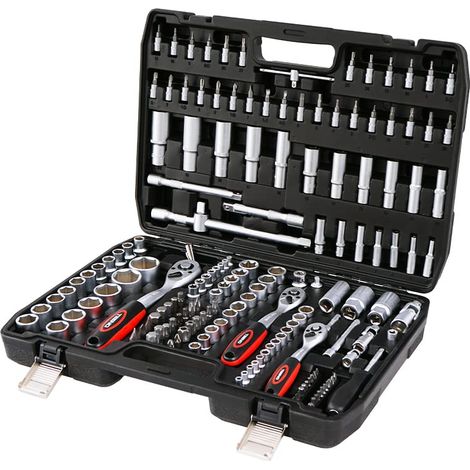 Teeno – Coffret cliquet et douilles 172 pcs – Douilles 1/2, 1/4, 3/8 pouces – Acier chrome vanadium – Mallette de rangement – 72 dents