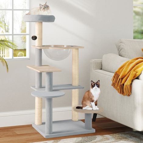 Arbre à Chat Moderne Tour pour Chat Multi-Niveaux de 113 cm Perchoir Supérieur Rembourré Amovible Poteaux à Gratter en Sisal Naturel (1/2)